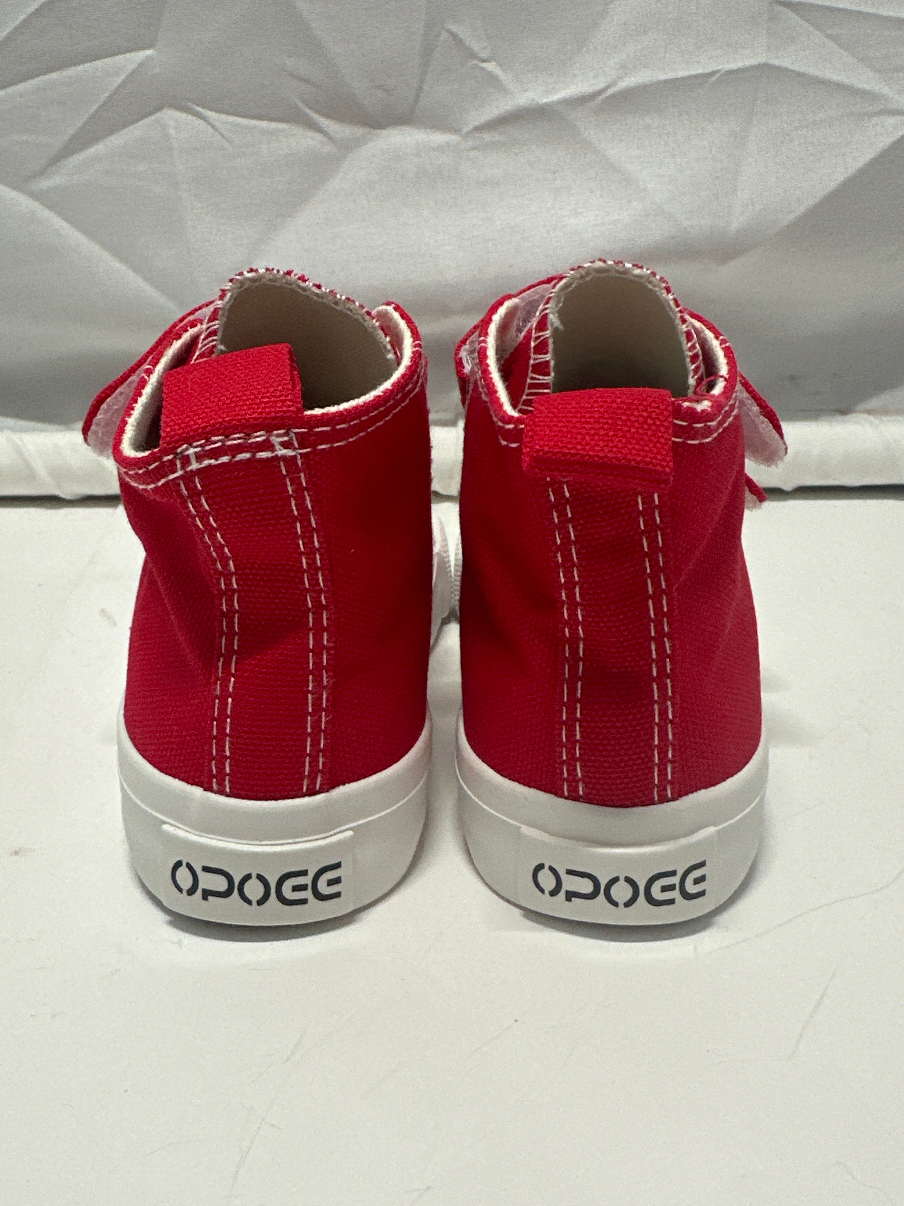 OPOEE Kids Canvas Sneakers Hook & Loop Shoes Red US  9-10.5 (EU 25-27)
