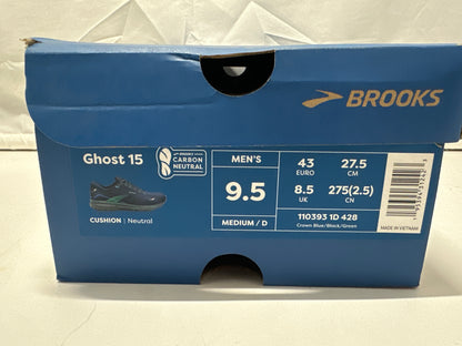Brooks Ghost 15 Running Shoes Men's 9.5 D Crown Blue Black Green New