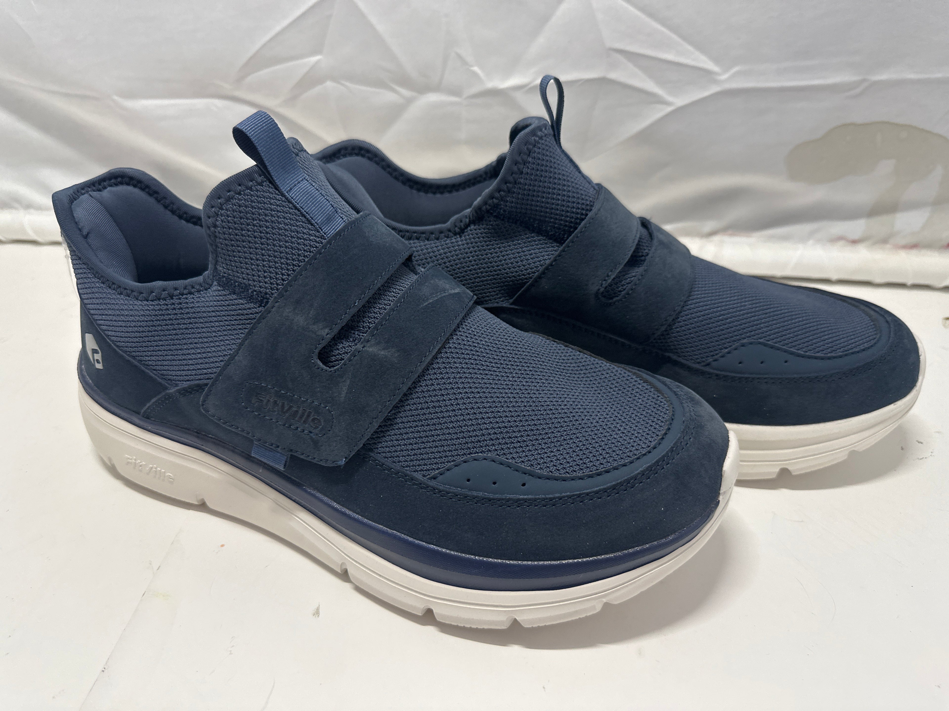 FitVille Cloud Wanderer V5 Men's Walking Shoes Navy Blue Hook Loop US 12W