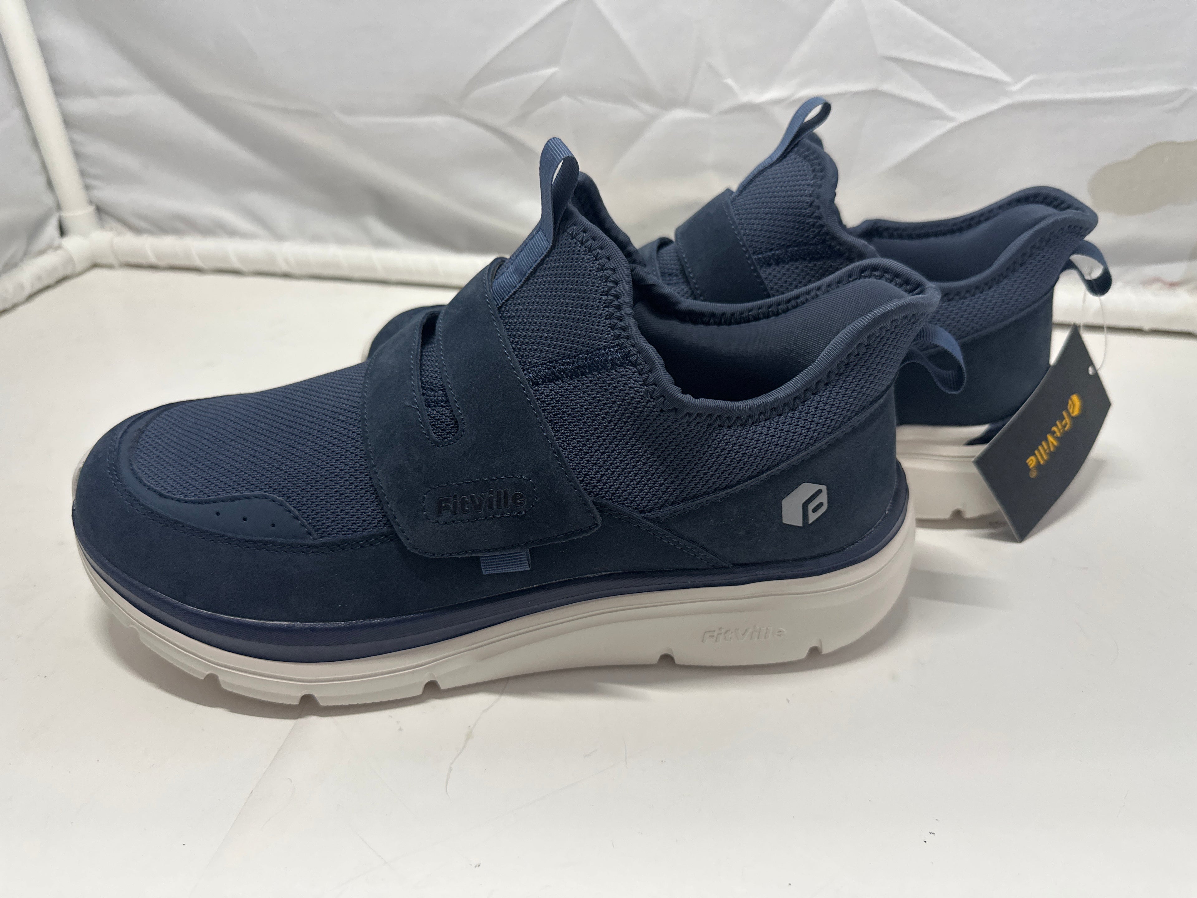 FitVille Cloud Wanderer V5 Men's Walking Shoes Navy Blue Hook Loop US 12W