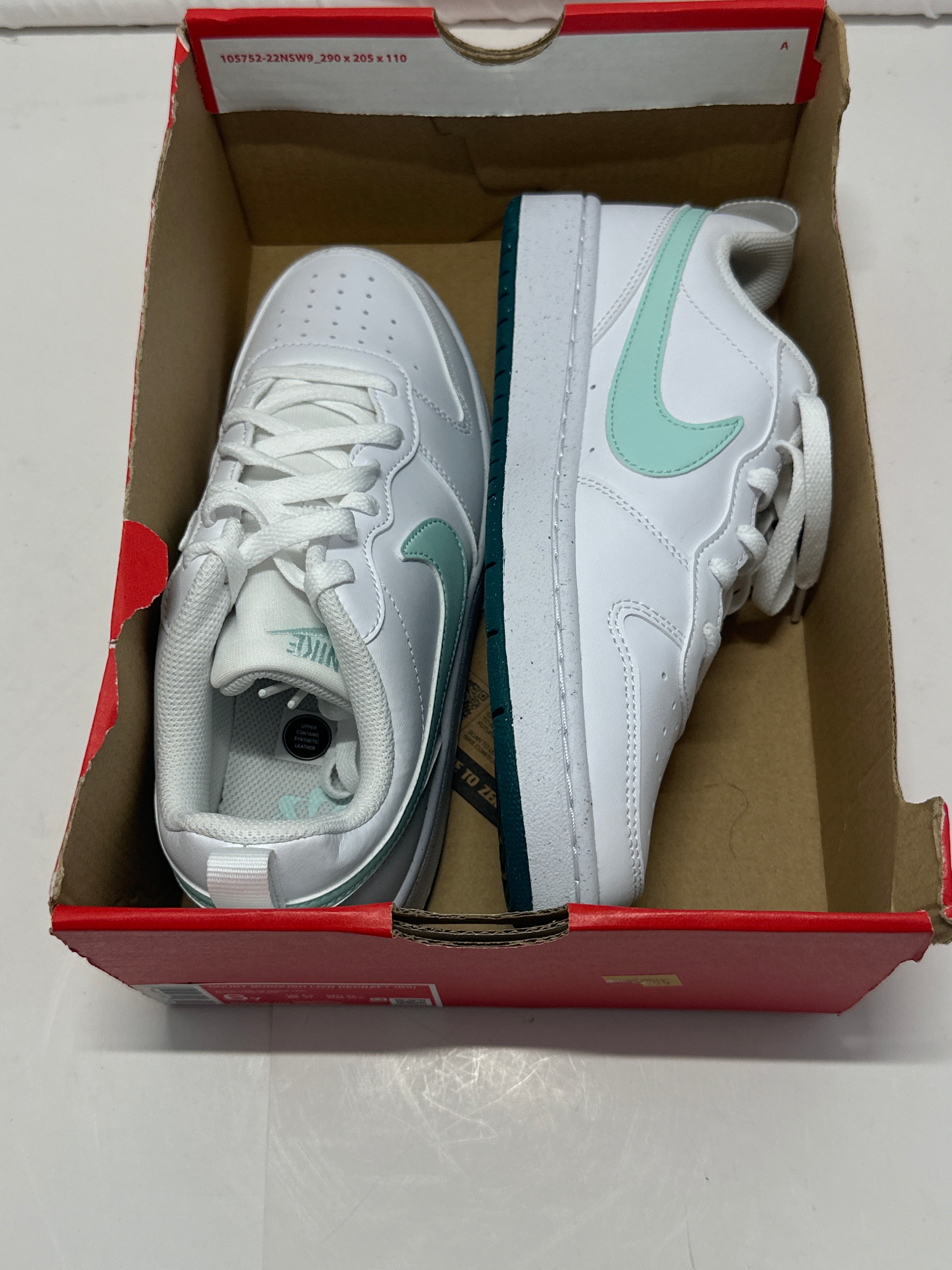 Nike Court Borough Low Recraft GS White Jade Ice Geode Teal Youth 6Y DV5456-102
