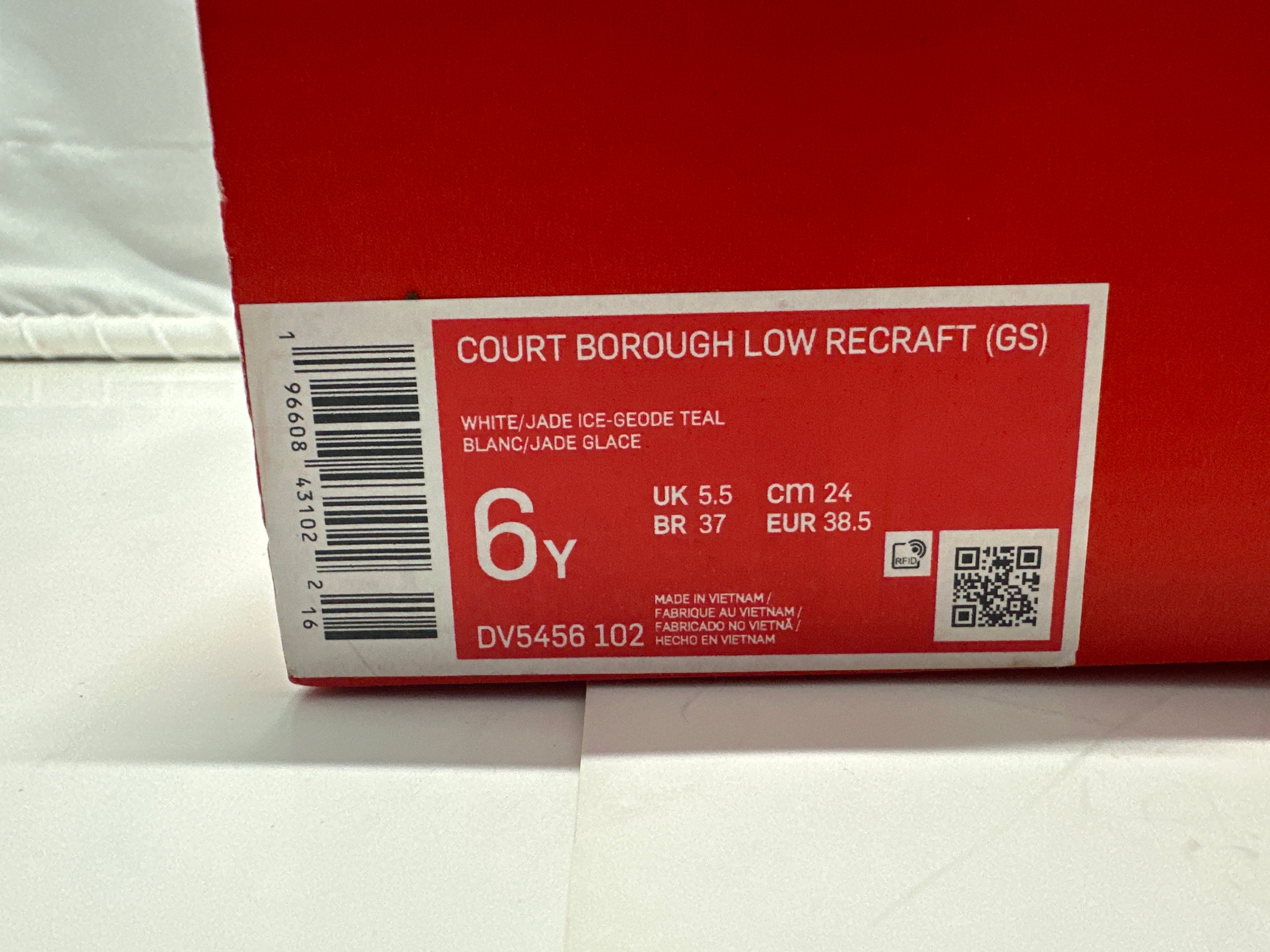 Nike Court Borough Low Recraft GS White Jade Ice Geode Teal Youth 6Y DV5456-102