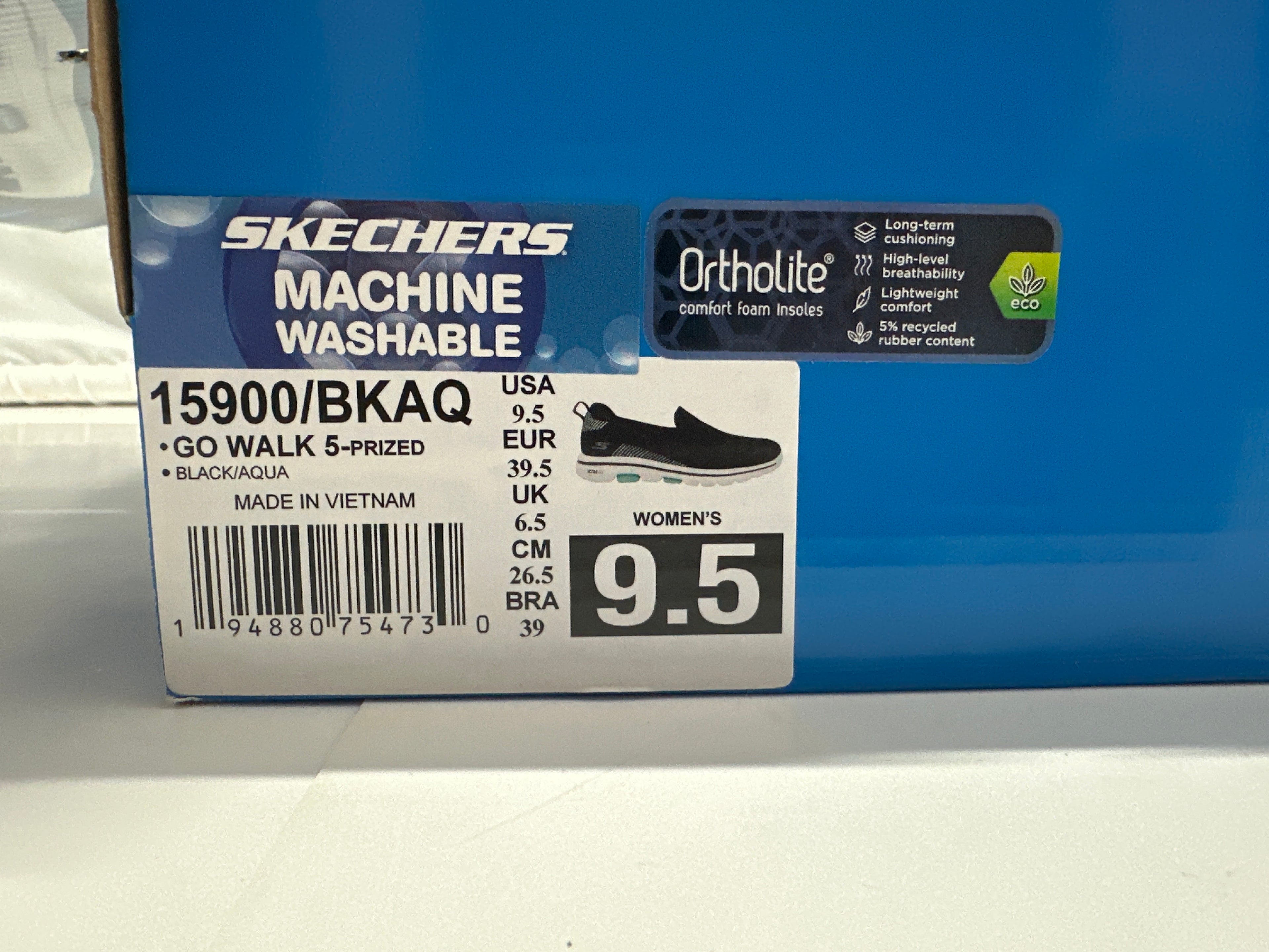 Skechers GOwalk 5 Prized Slip On Shoes Women's 9.5 Black Aqua New