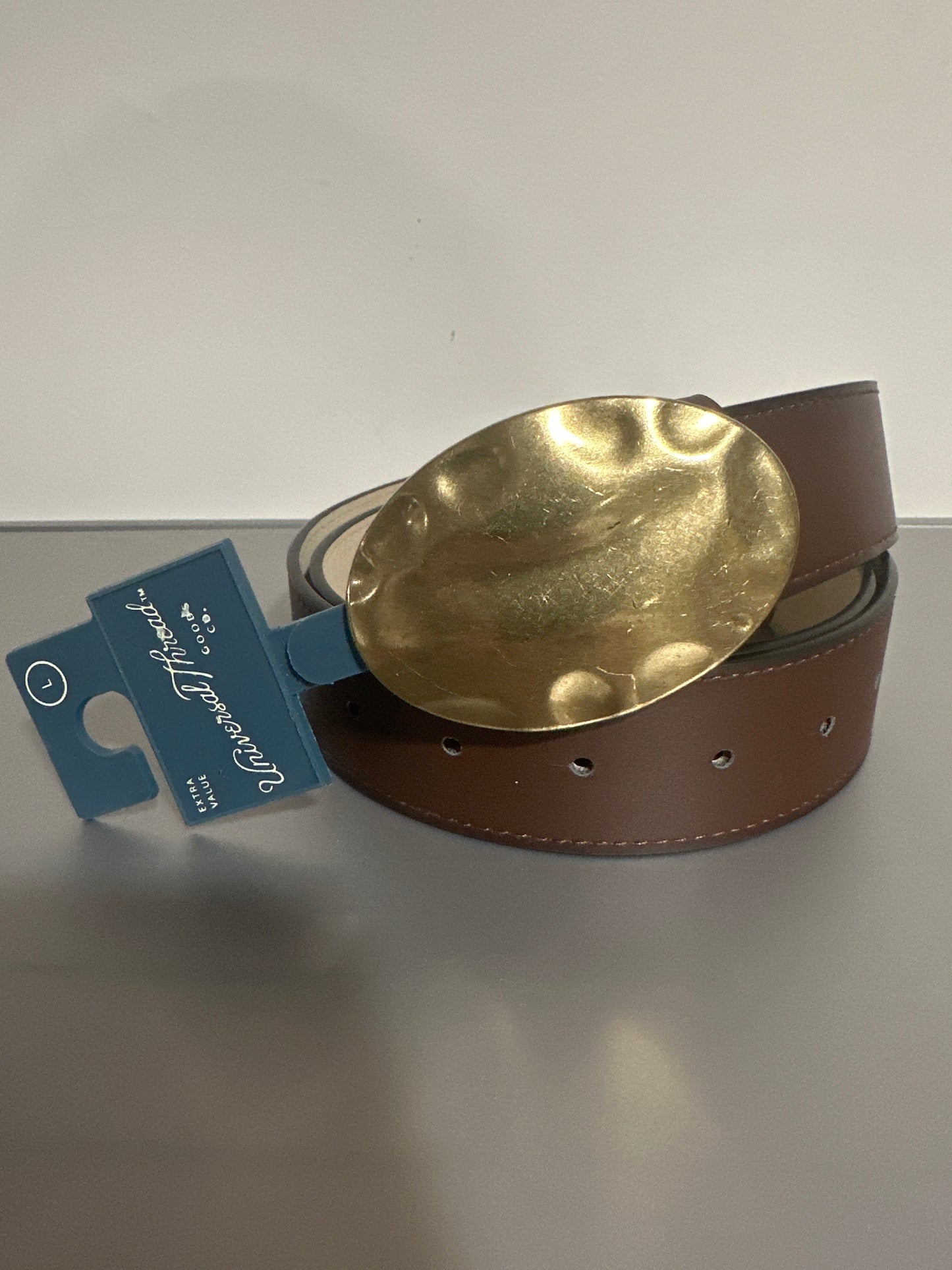 Universal Thread Hammered Texturized Plaque Buckle Belt – Brown-L