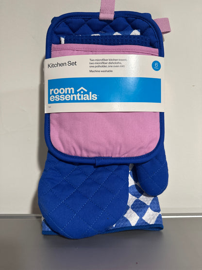 Room Essentials Kitchen Set: 2 Microfiber Towels, 2 Dishcloths, Pot Holders