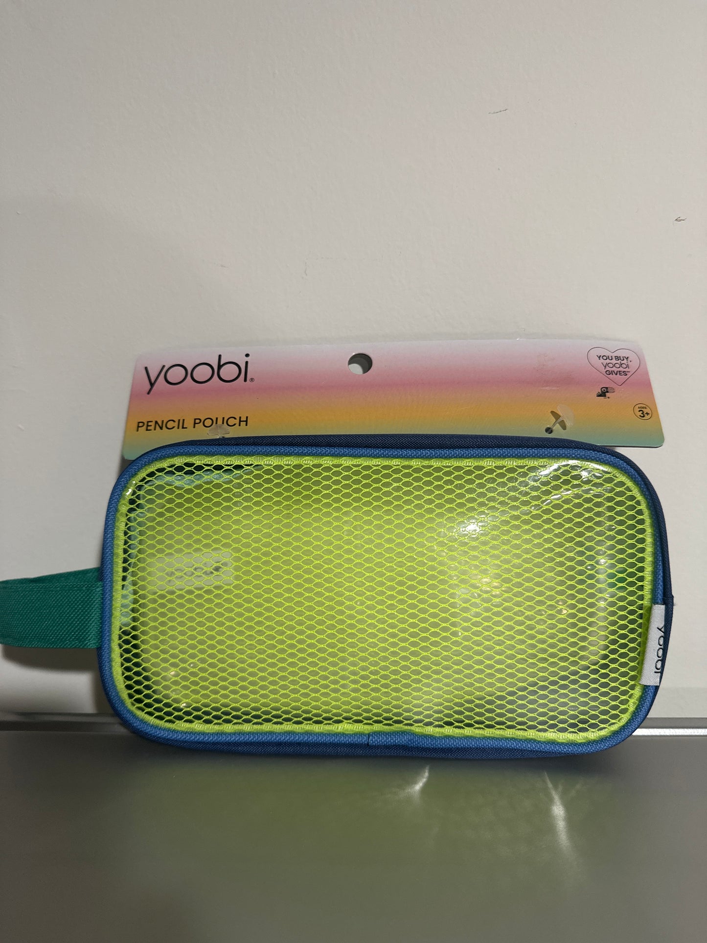 Yoobi Pencil Pouch – Neon Yellow Mesh Front & Blue Zippered Case