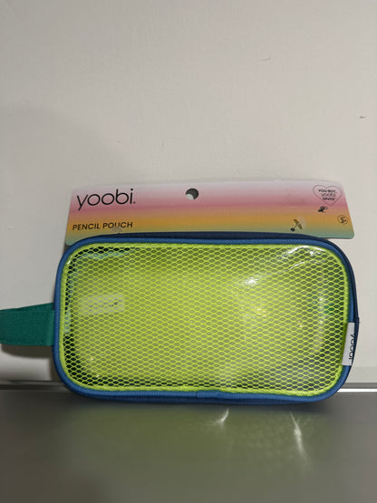 Yoobi Pencil Pouch – Neon Yellow Mesh Front & Blue Zippered Case