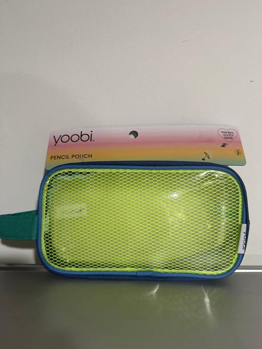 Yoobi Pencil Pouch – Neon Yellow Mesh Front & Blue Zippered Case
