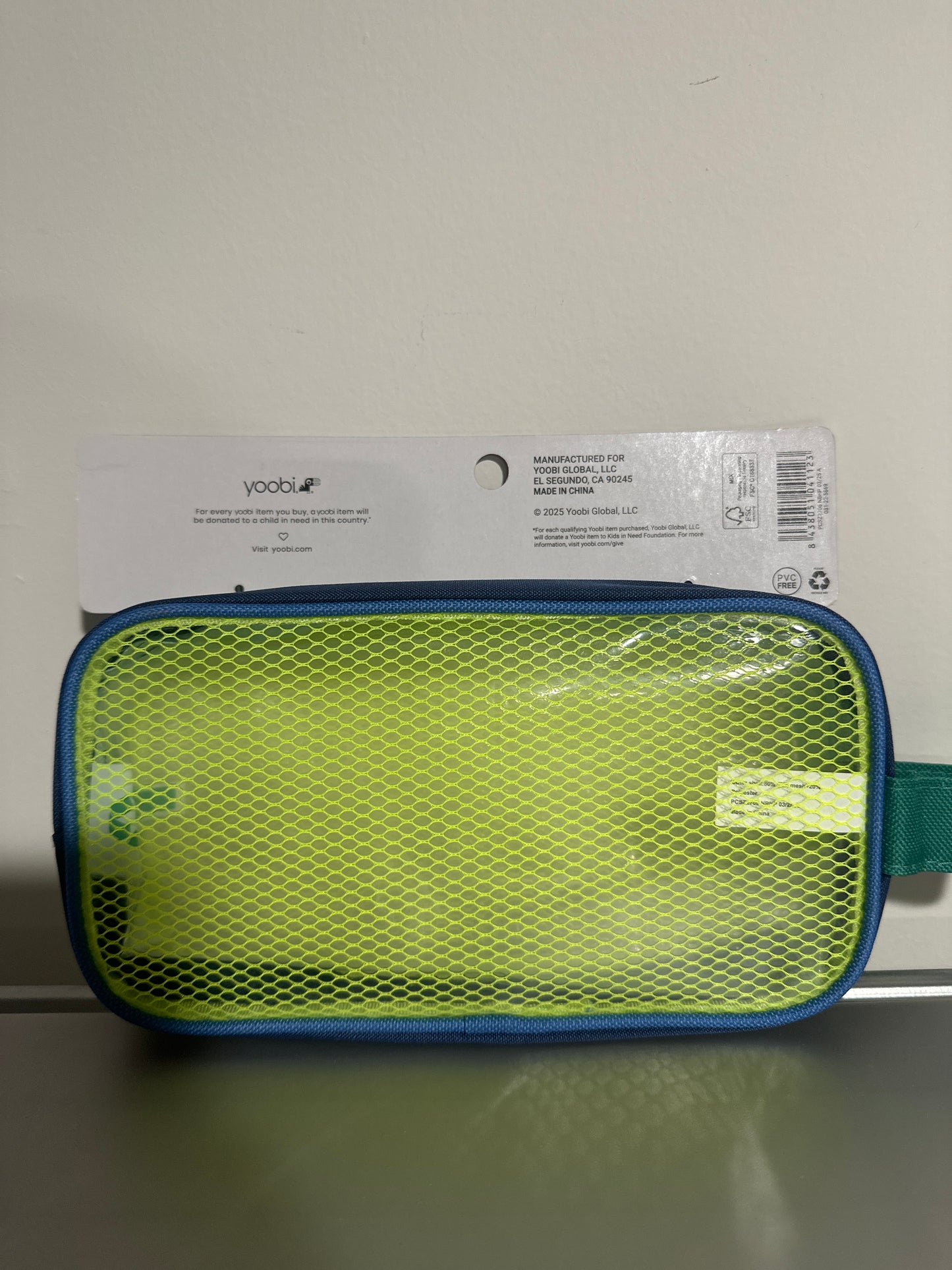 Yoobi Pencil Pouch – Neon Yellow Mesh Front & Blue Zippered Case