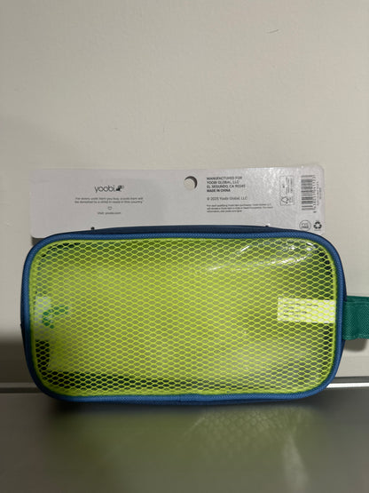 Yoobi Pencil Pouch – Neon Yellow Mesh Front & Blue Zippered Case