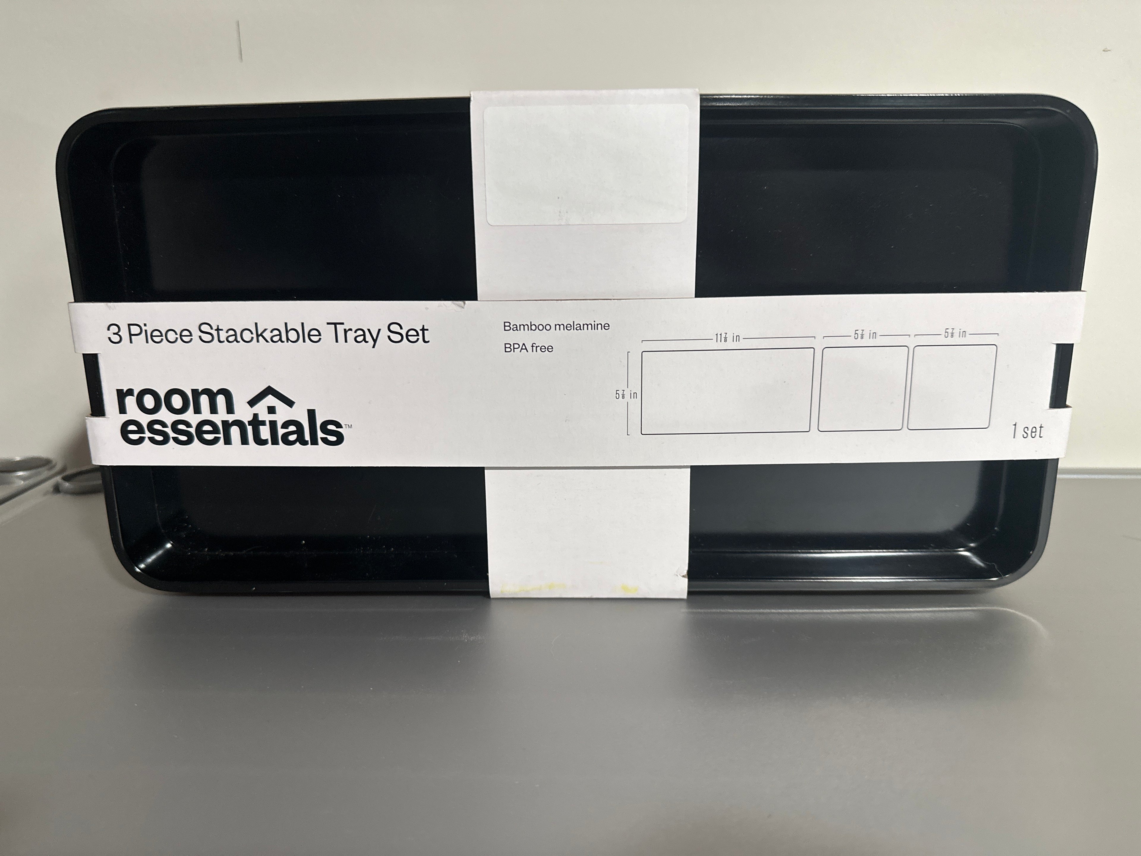 3pc Stackable Black Melamine Decorative Trays – Room Essentials™