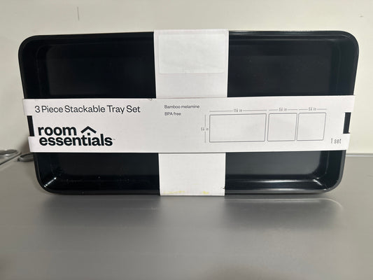 3pc Stackable Black Melamine Decorative Trays – Room Essentials™