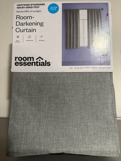 42"x63" Room Darkening Heathered Window Curtain Panel Gray - Room Essentials™