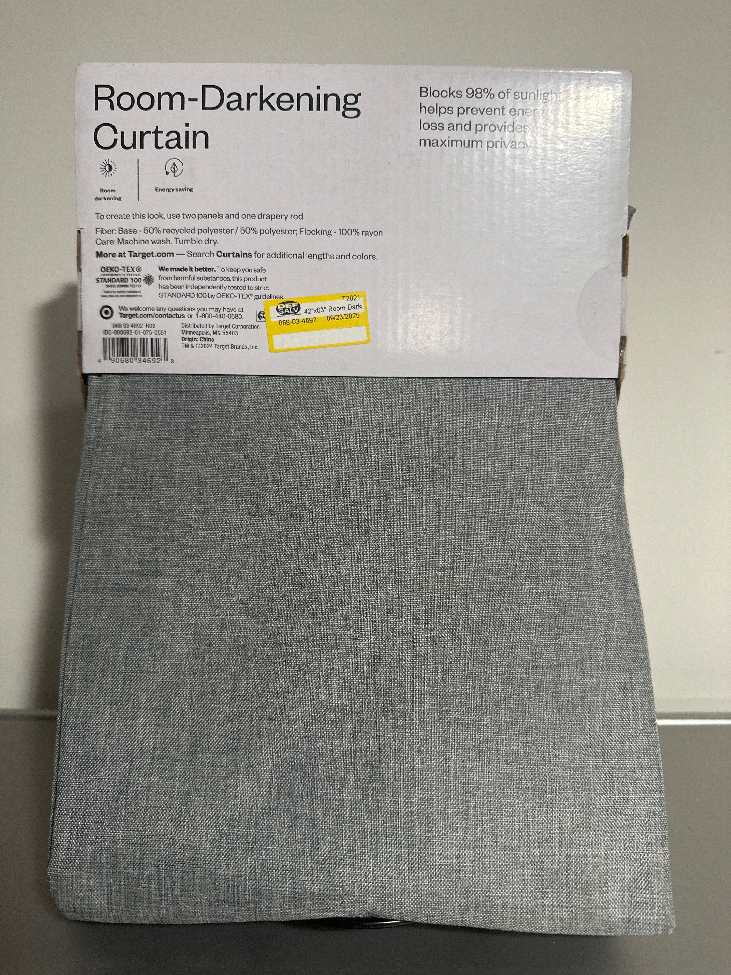 42"x63" Room Darkening Heathered Window Curtain Panel Gray - Room Essentials™