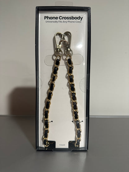 Hello Lux Phone Crossbody Strap – Golden Chain with Black Faux Leather