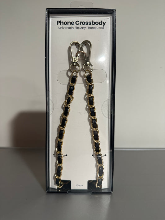 Hello Lux Phone Crossbody Strap – Golden Chain with Black Faux Leather