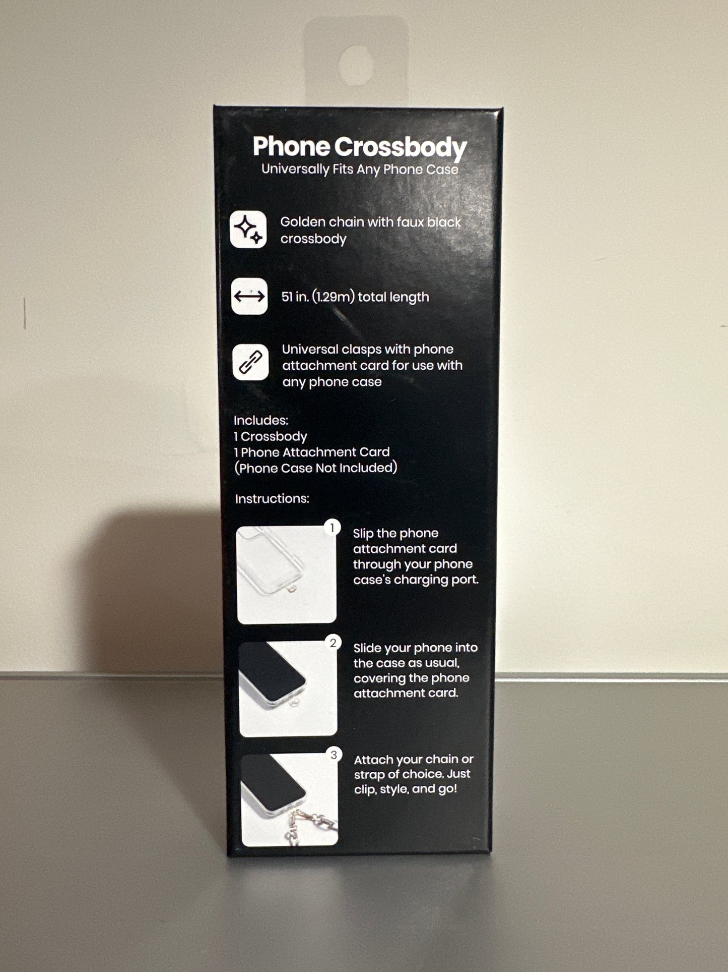 Hello Lux Phone Crossbody Strap – Golden Chain with Black Faux Leather