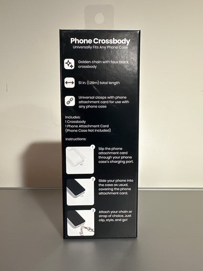 Hello Lux Phone Crossbody Strap – Golden Chain with Black Faux Leather