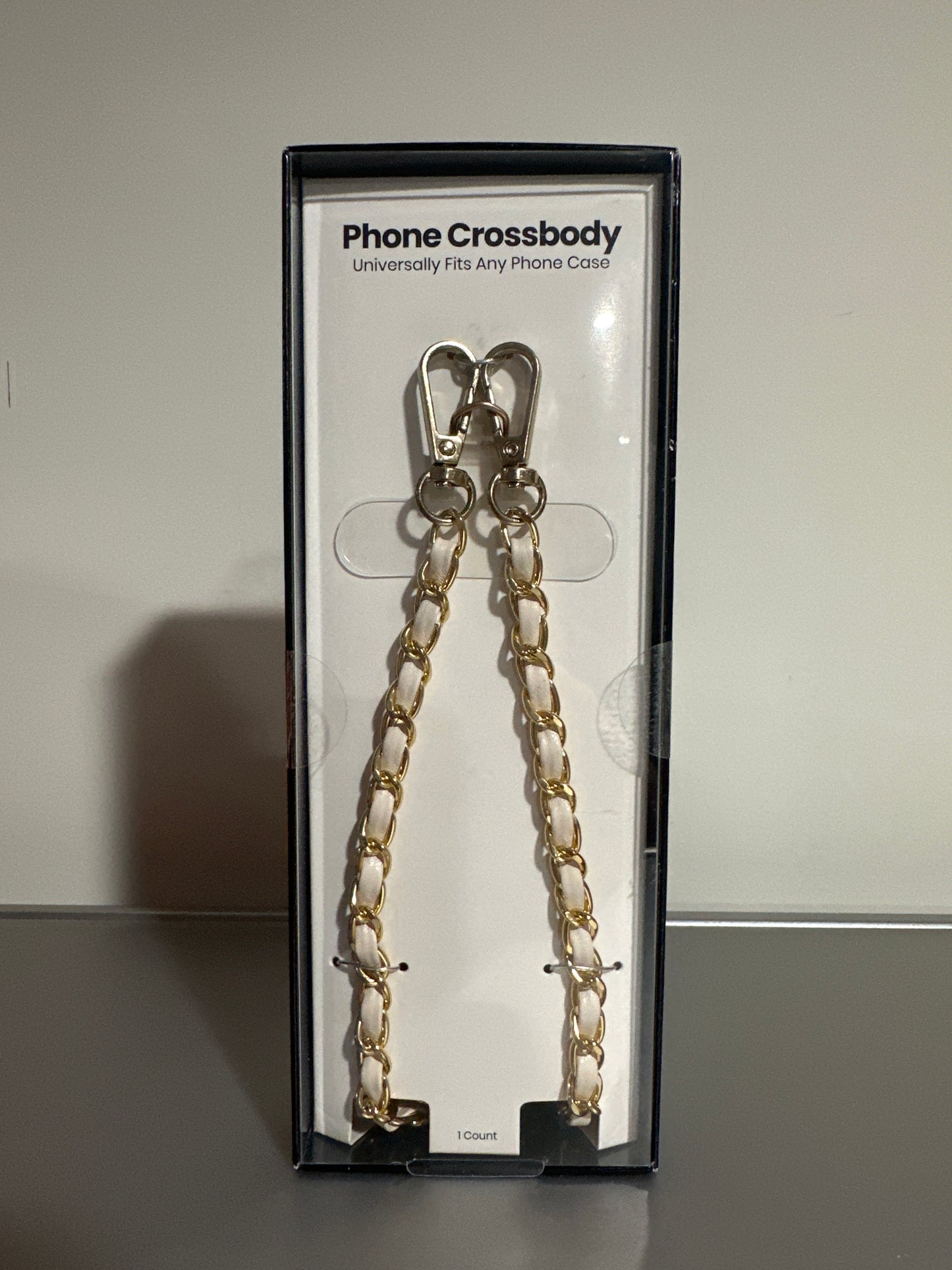 Hello Lux Phone Crossbody Strap – Golden Chain with Beige Faux Leather