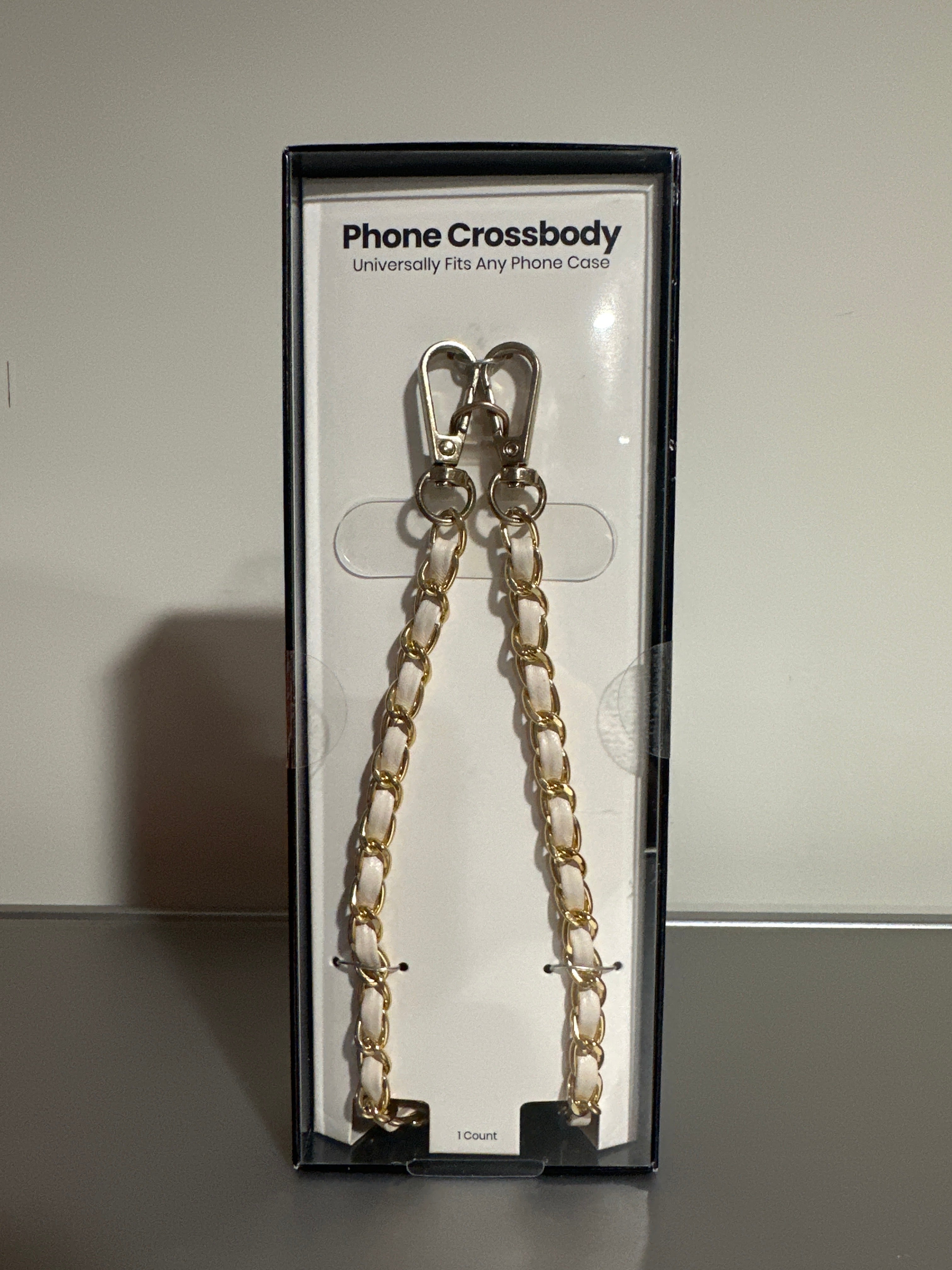 Hello Lux Phone Crossbody Strap Golden Chain with Beige Faux Leather