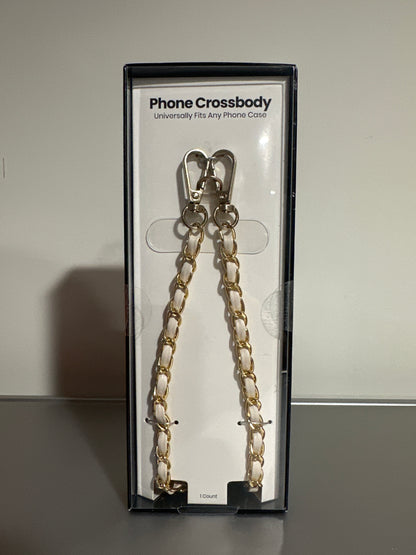 Hello Lux Phone Crossbody Strap – Golden Chain with Beige Faux Leather