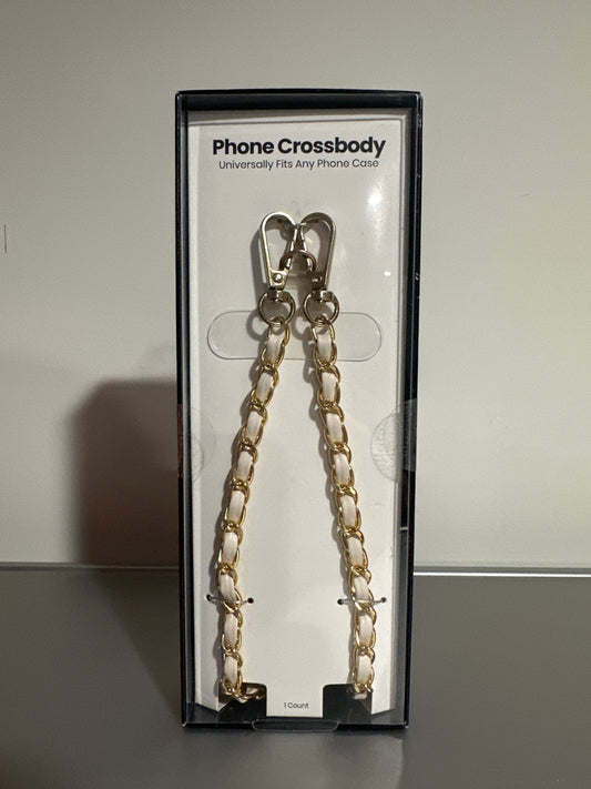 Hello Lux Phone Crossbody Strap – Golden Chain with Beige Faux Leather