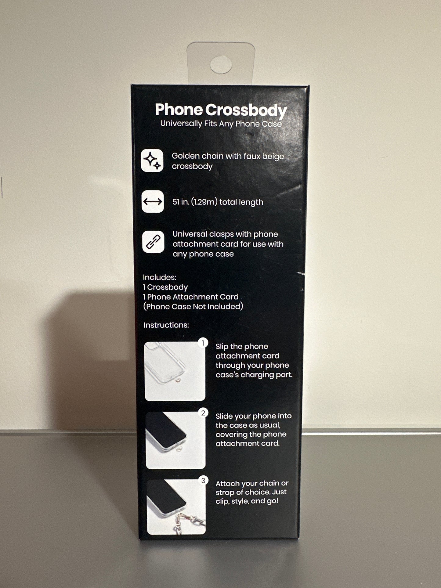 Hello Lux Phone Crossbody Strap – Golden Chain with Beige Faux Leather