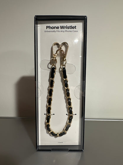 Hello Lux Phone Wristlet Golden Chain with Faux Black Leather