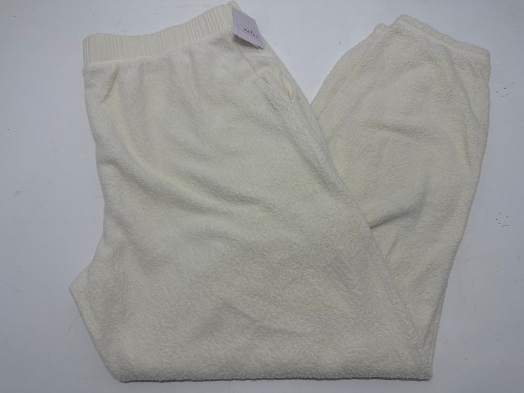Auden Women's Cozy Fleece Jogger Pajama Pants Ivory Large