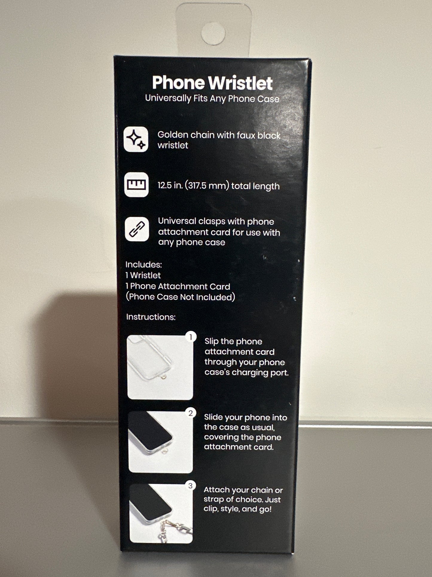 Hello Lux Phone Wristlet Golden Chain with Faux Black Leather