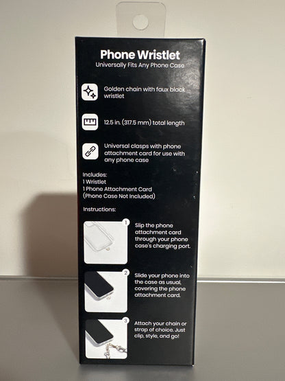 Hello Lux Phone Wristlet Golden Chain with Faux Black Leather