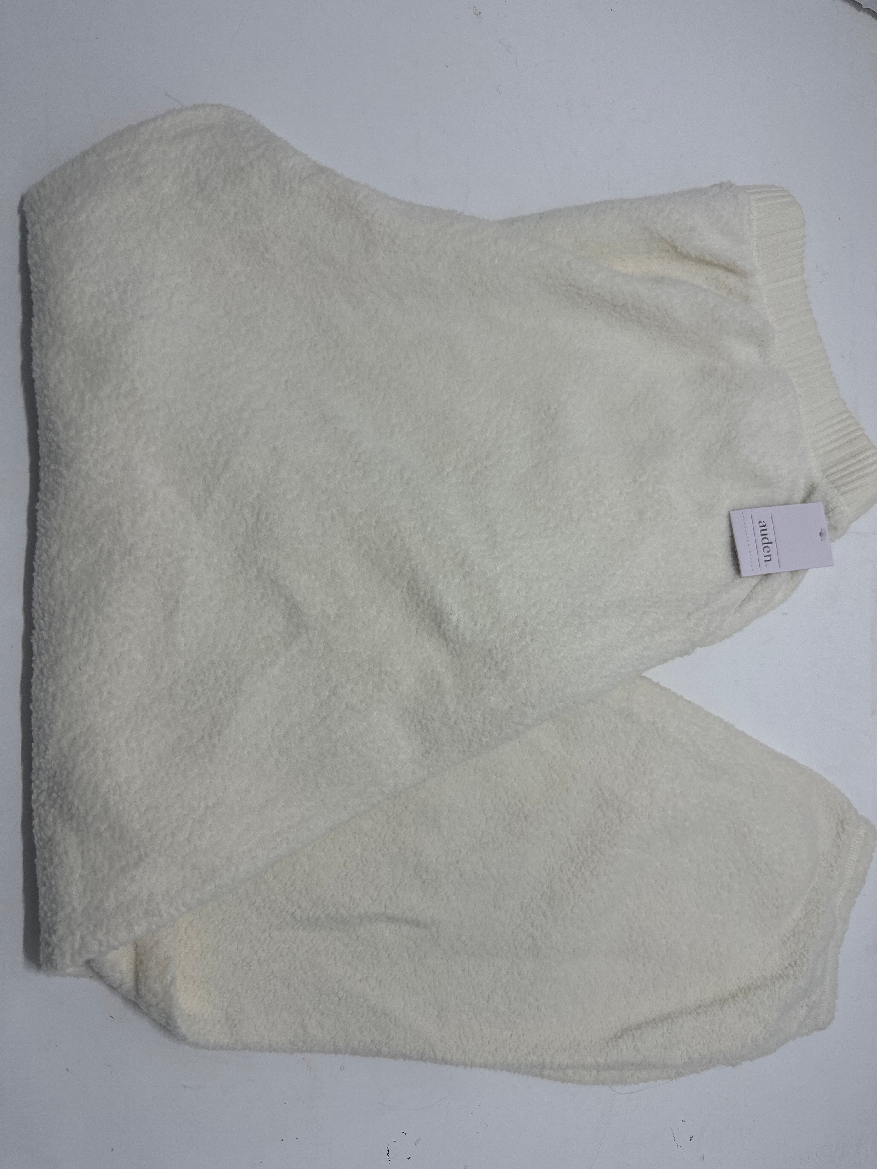 Auden Women's Cozy Fleece Jogger Pajama Pants Ivory Large