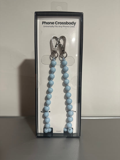 Hello Lux Phone Crossbody Painted Blue Wood Bead Chain