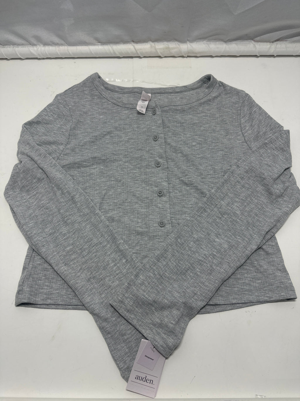 Auden Women's Gray Ribbed Long Sleeve Henley Sleepwear Top Size XS
