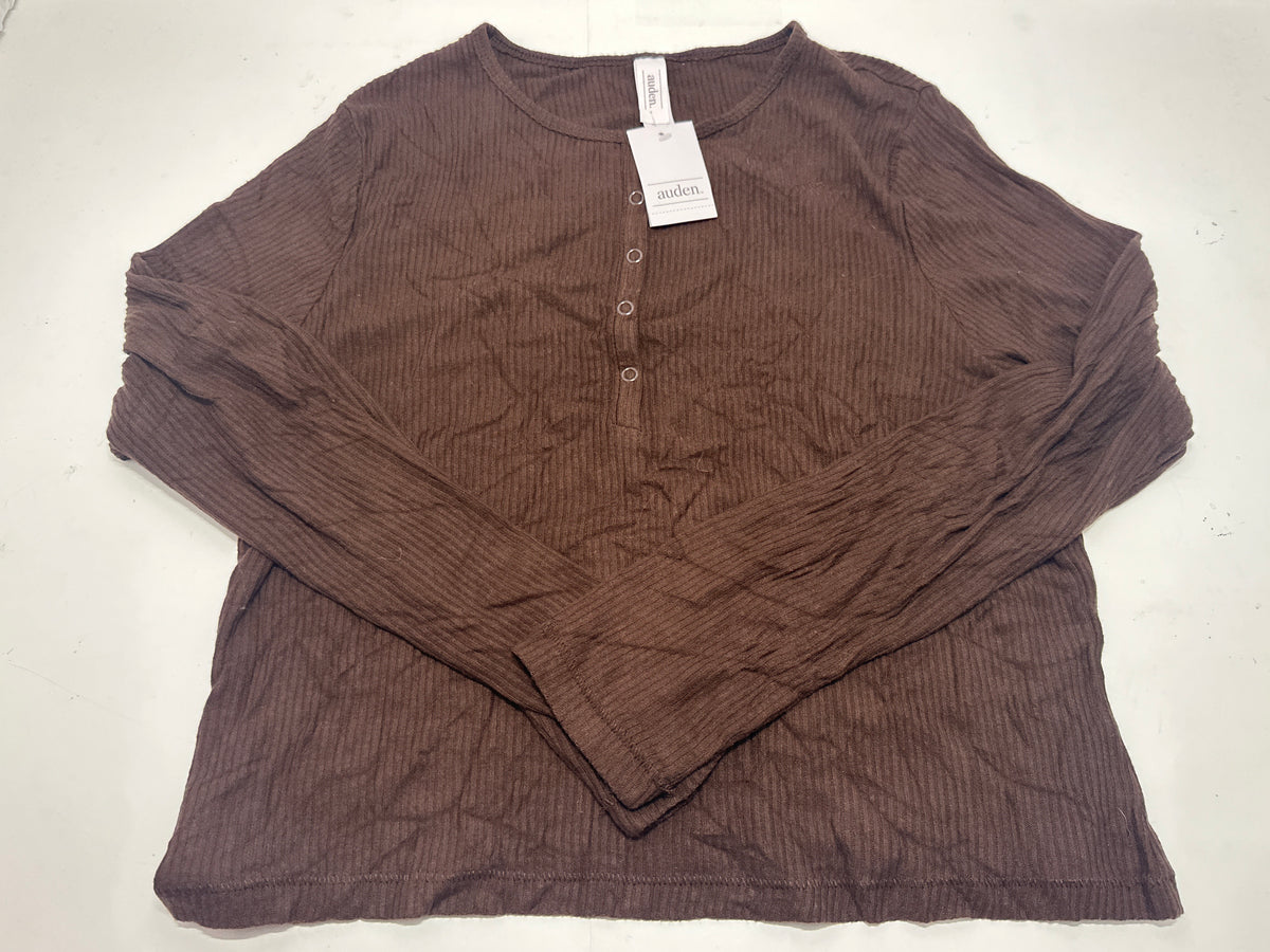 Auden women's brown ribbed Henley sleepwear top size XL photo 1