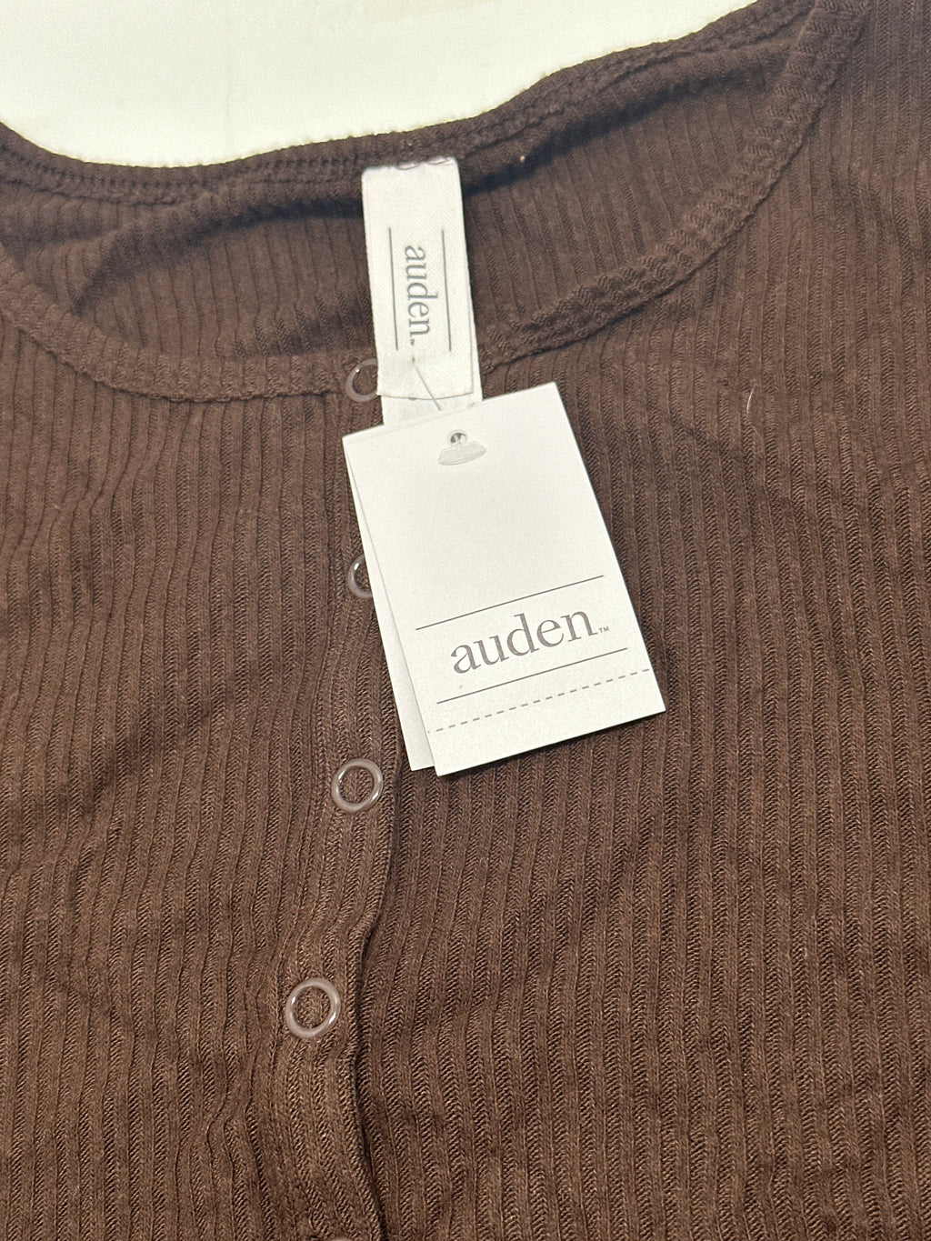 Auden Women's Brown Ribbed Long Sleeve Henley Sleepwear Top Size XS