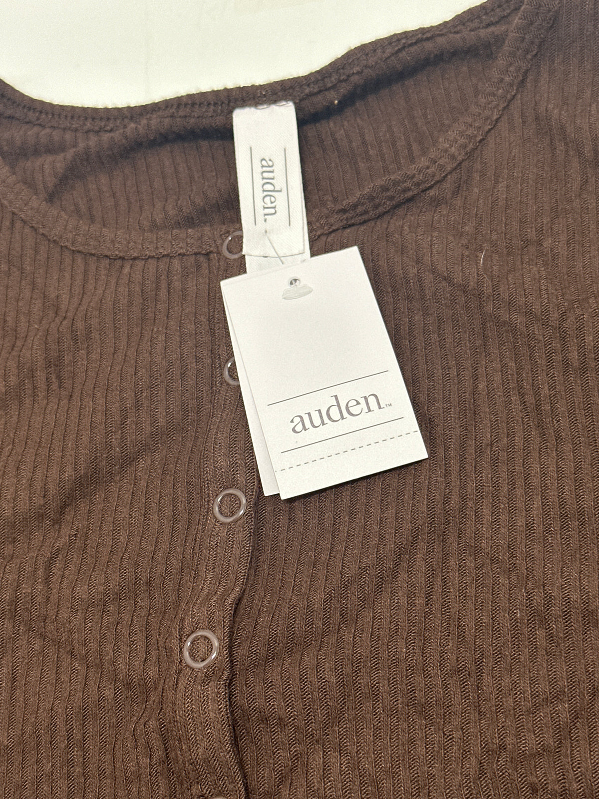 Auden Women's Brown Ribbed Long Sleeve Henley Sleepwear Top Size XS