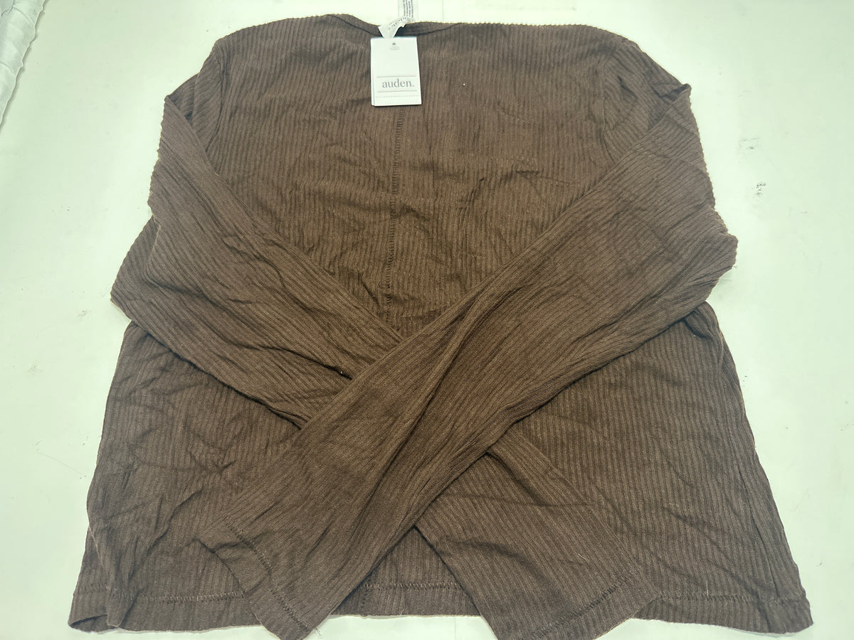 Auden Women's Brown Ribbed Long Sleeve Henley Sleepwear Top Size XS