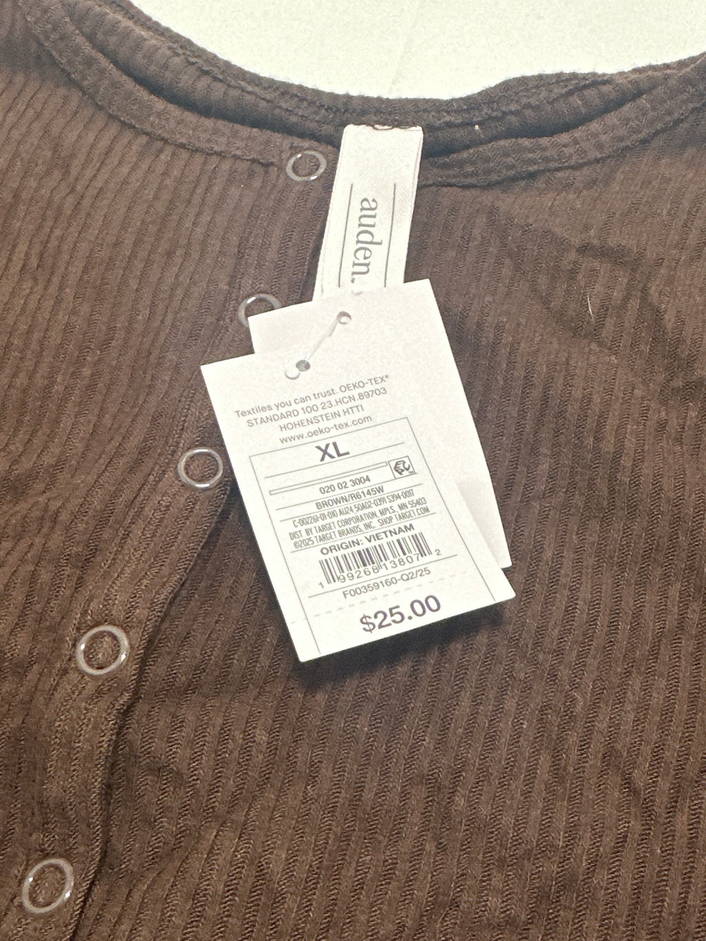 Auden women's brown ribbed Henley sleepwear top size XL photo 4