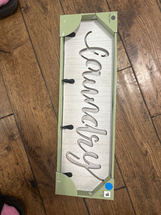 White wood Laundry Sign with Hangers