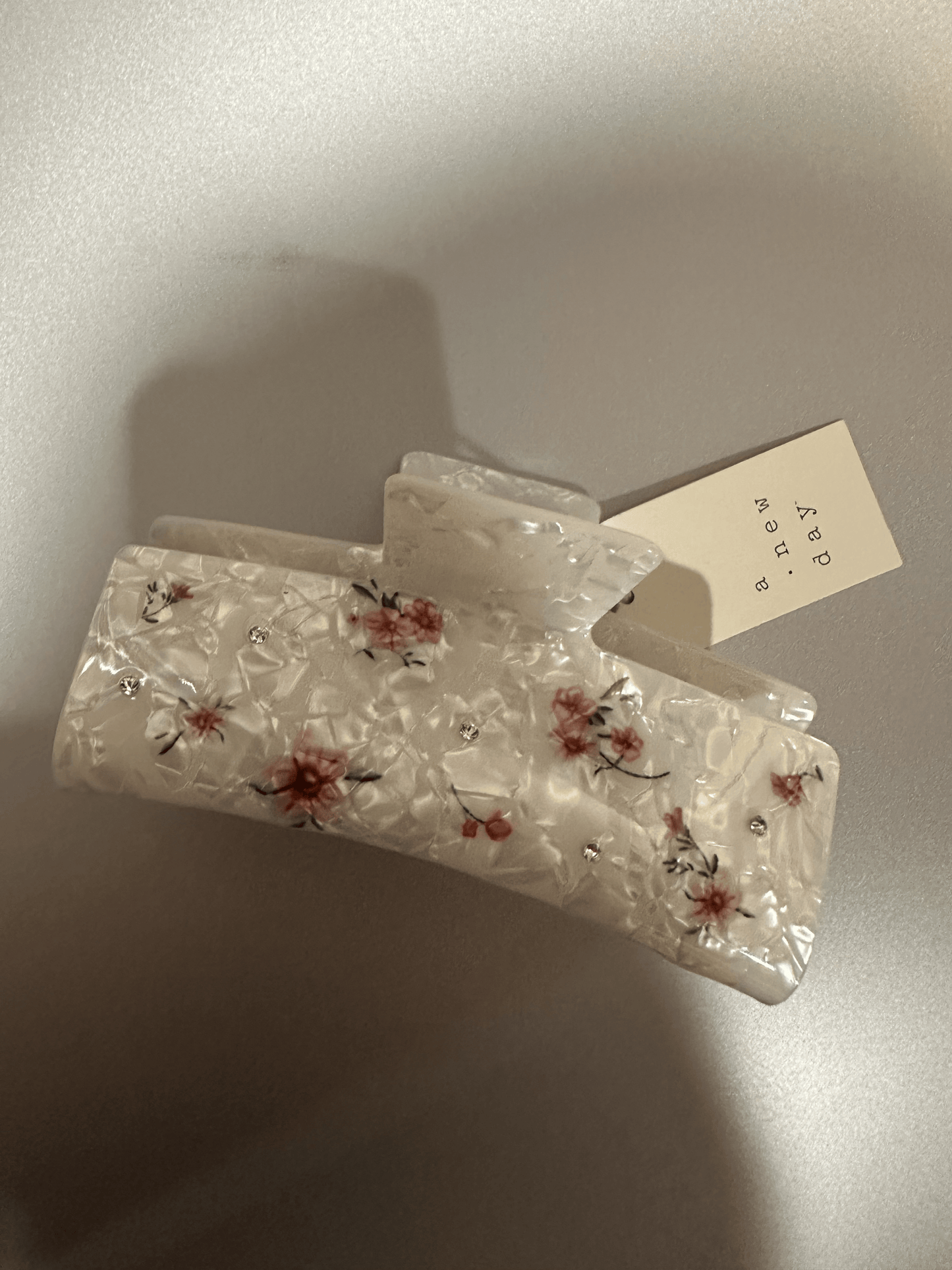 A New Day™ Floral Hair Claw Clip – Pearlized Finish with Rhinestone Accents