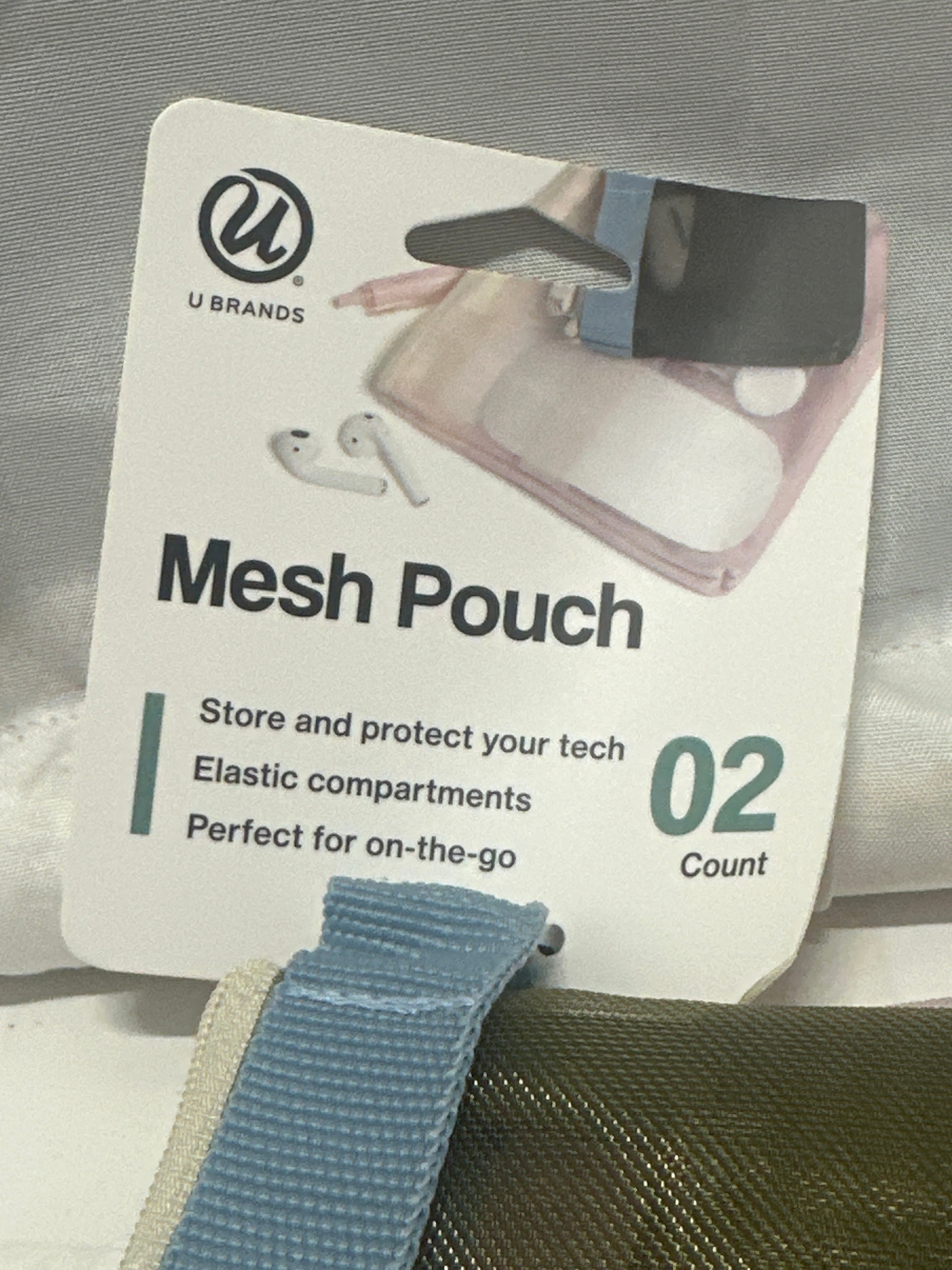 U Brands Mesh Tech Pouch 2 Pack Pink & Olive Travel Organizer Set