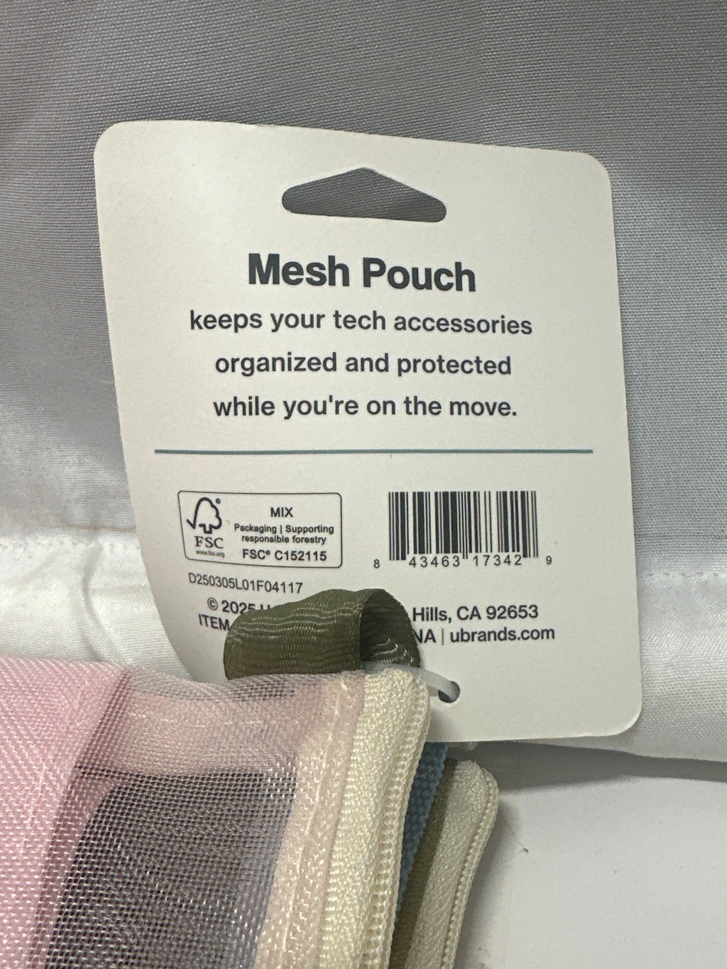 U Brands Mesh Tech Pouch 2 Pack Pink & Olive Travel Organizer Set