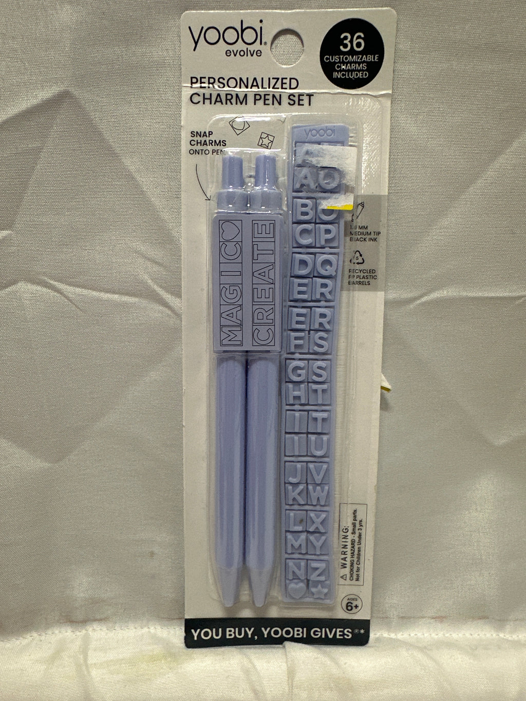 Yoobi Charm Pen Set 36 Letters Customizable Magic Create Black Ink Blue