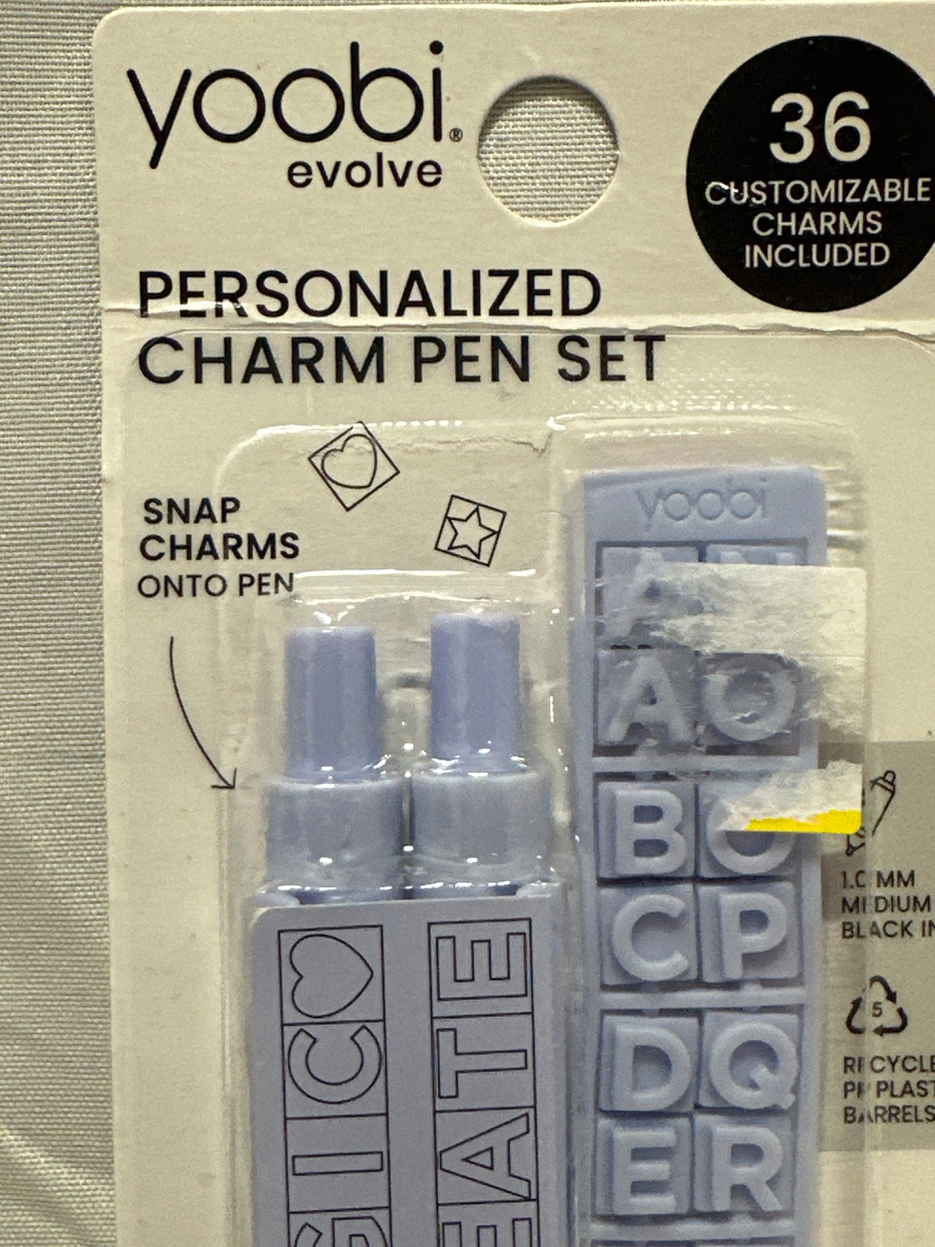 Yoobi Charm Pen Set 36 Letters Customizable Magic Create Black Ink Blue