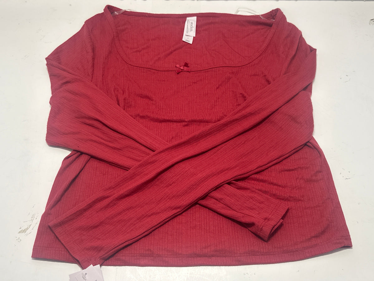 Auden women's red ribbed long sleeve sleepwear top size XL photo 1