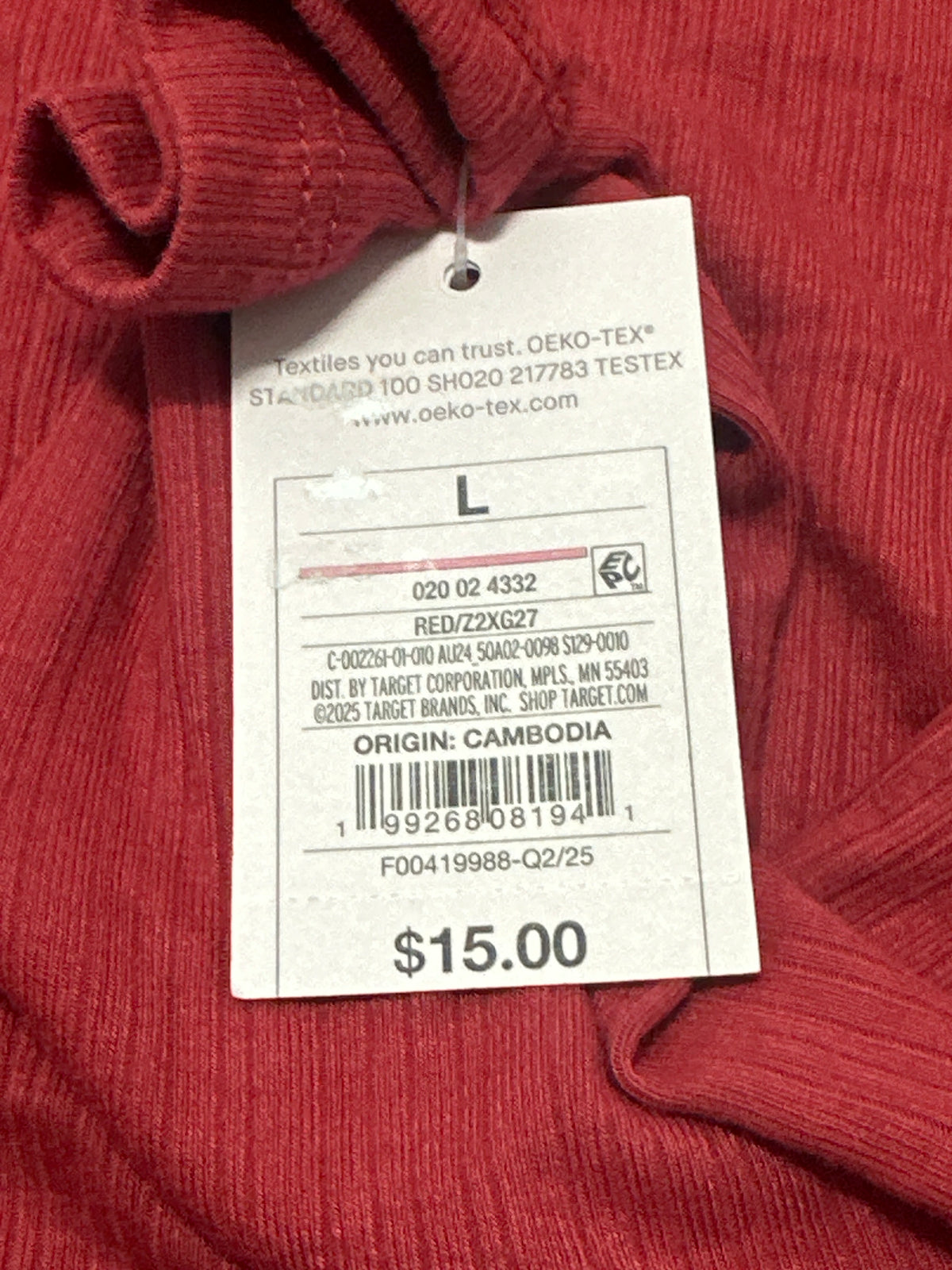 Auden women's red ribbed long sleeve sleepwear top size L photo 6