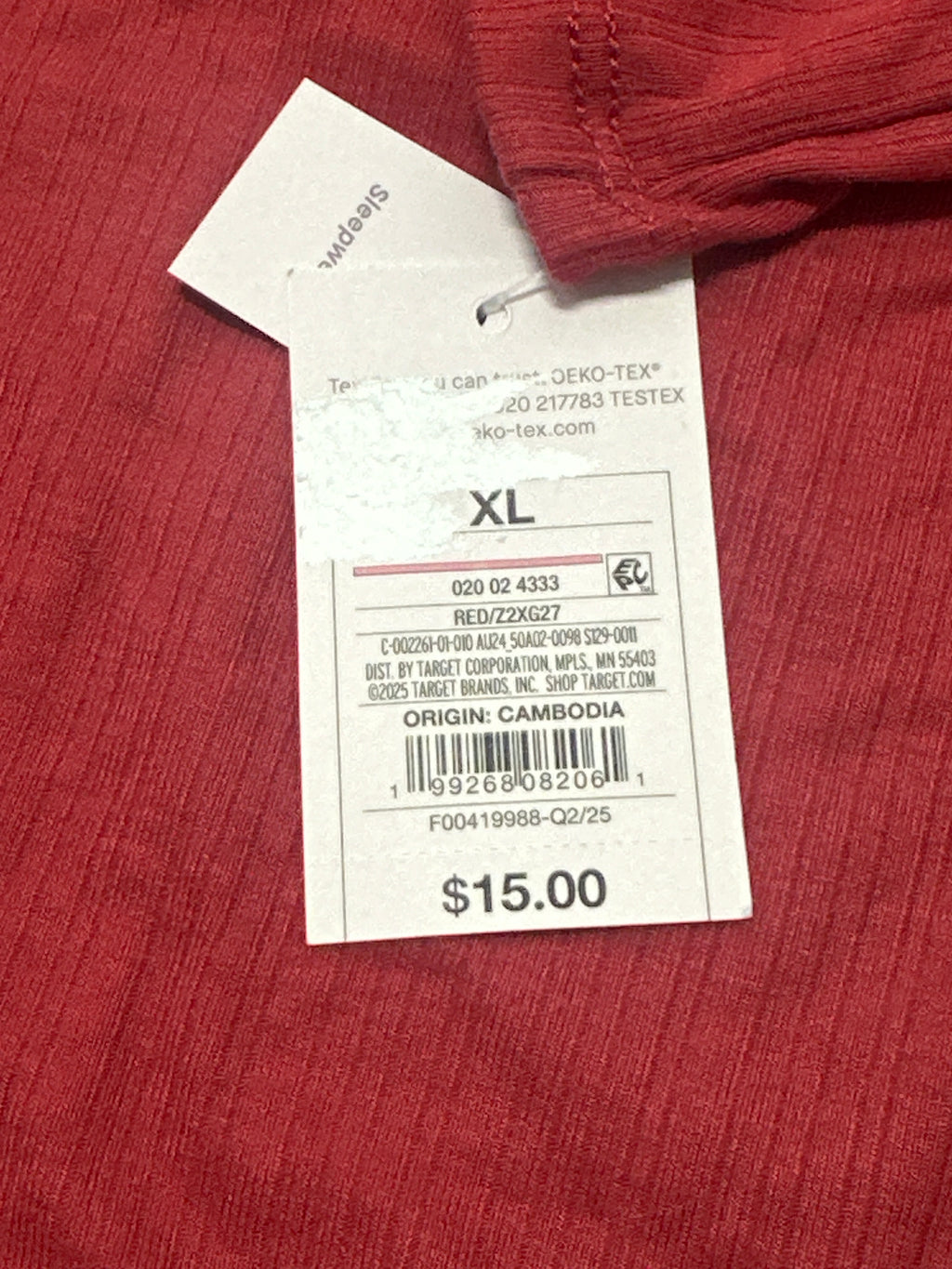 Auden women's red ribbed long sleeve sleepwear top size XL photo 4