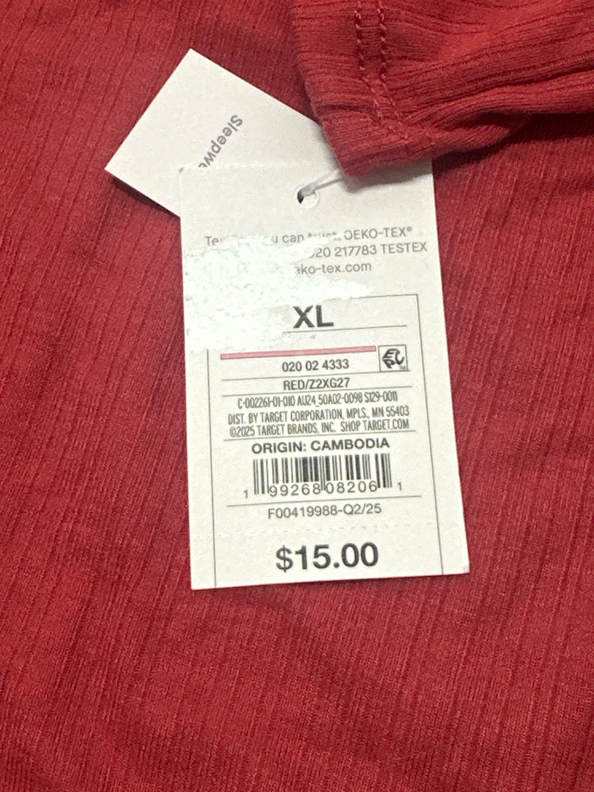 Auden women's red ribbed long sleeve sleepwear top size XL photo 4