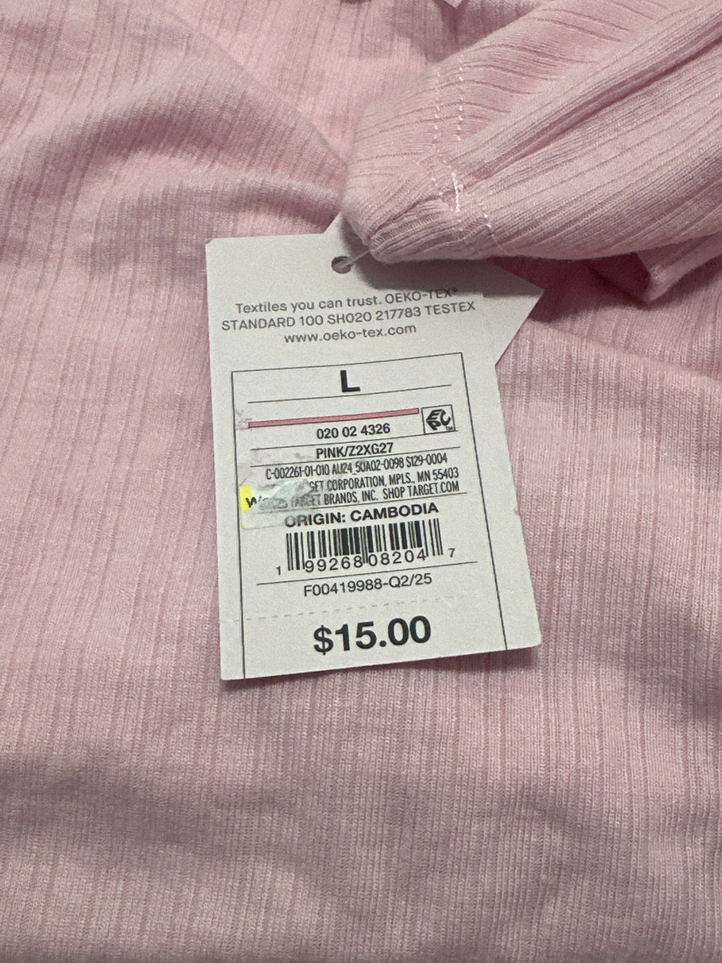 Auden women's pink ribbed long sleeve sleepwear top size L view 4